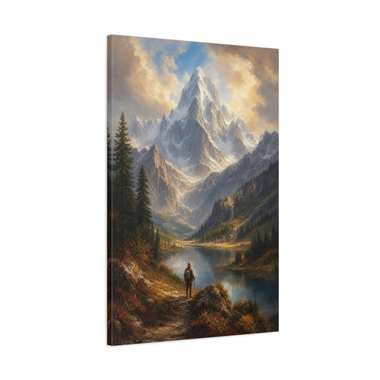 Main Mockup. Nature Snowy Mountain Brown And Blue Mountain shown as stretched canvas wall art