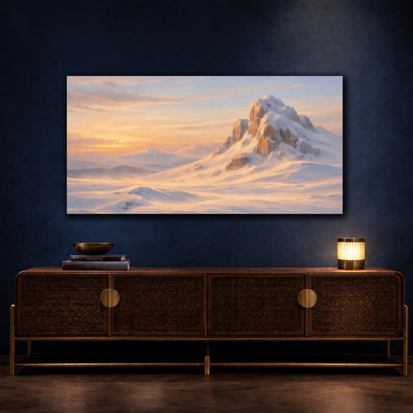 Nature Snowy Mountain Golden - Canvas Wall Art Print - YesArtYes