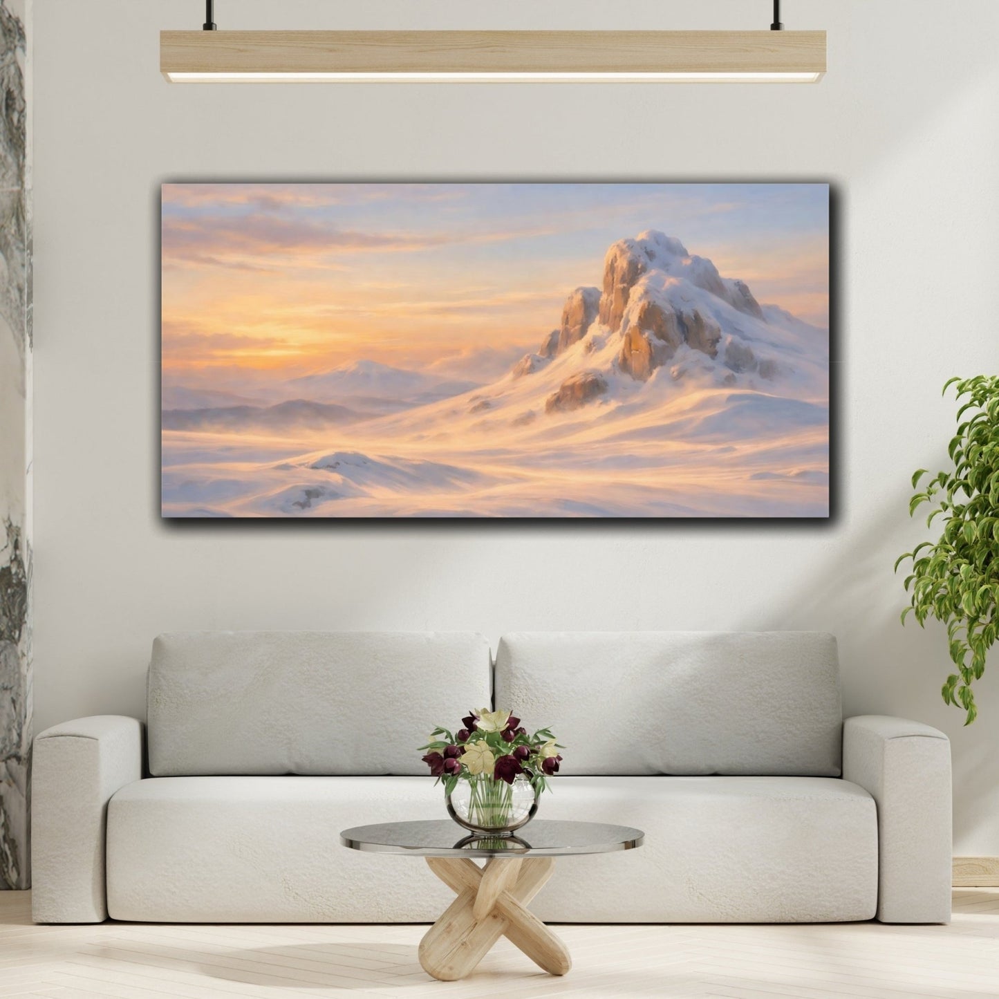 Nature Snowy Mountain Golden - Canvas Wall Art Print - YesArtYes