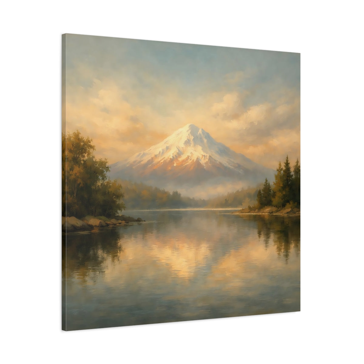 Main Mockup. Nature Snowy Mountain Golden Mountain shown as stretched canvas wall art