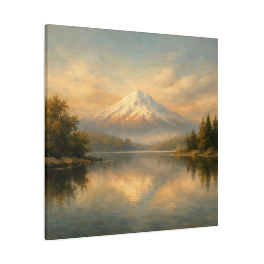 Main Mockup. Nature Snowy Mountain Golden Mountain shown as stretched canvas wall art