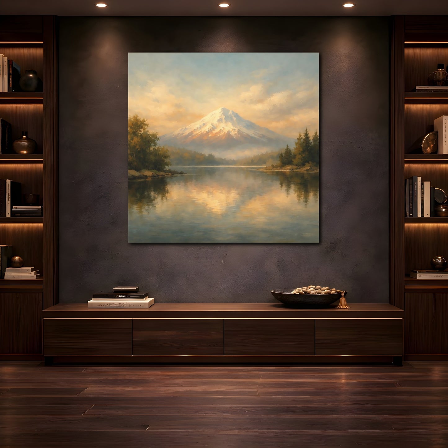 Mockup 4. Nature Snowy Mountain Golden Mountain shown as stretched canvas wall art