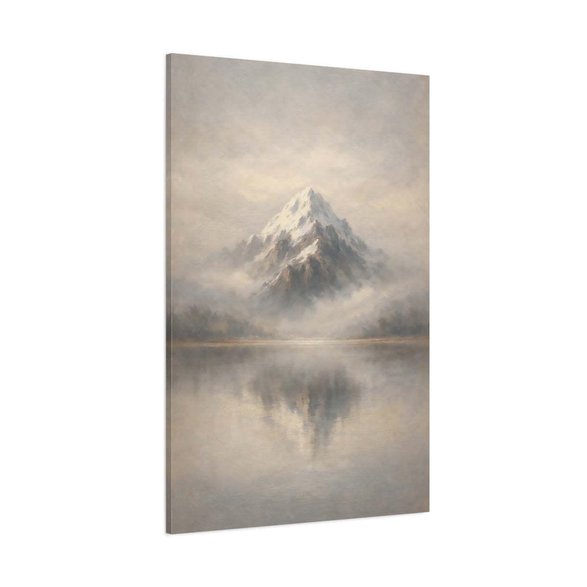 Main Mockup. Nature Snowy Mountain Grey And White Mountain shown as stretched canvas wall art