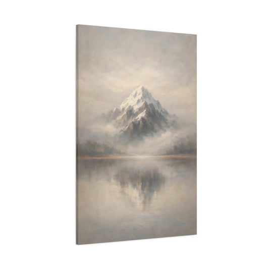 Main Mockup. Nature Snowy Mountain Grey And White Mountain shown as stretched canvas wall art
