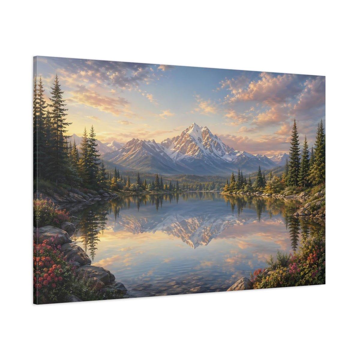 Nature Snowy Mountain Lake Canvas Print – Living Room, Above Couch - YesArtYes