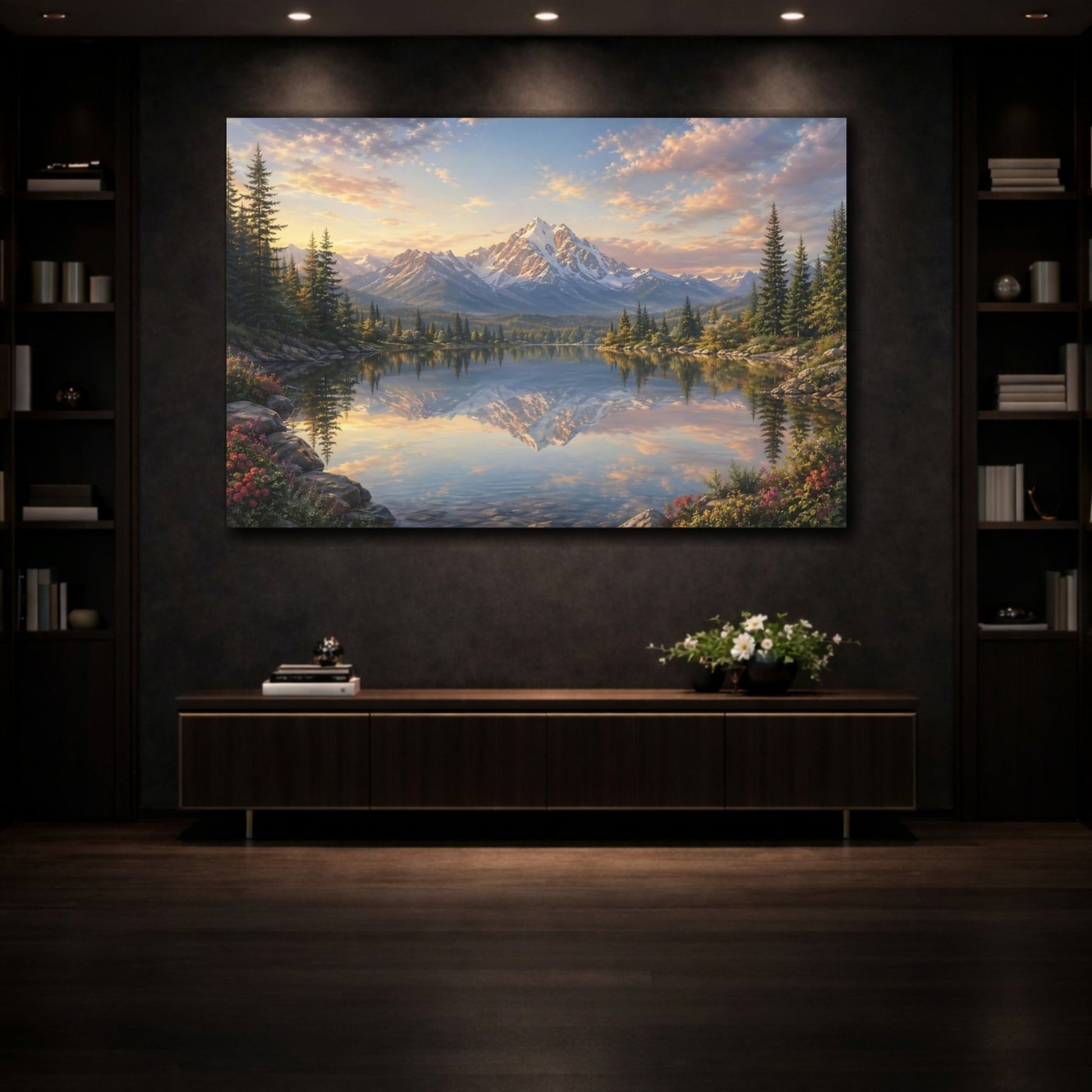 Nature Snowy Mountain Lake Canvas Print – Living Room, Above Couch - YesArtYes