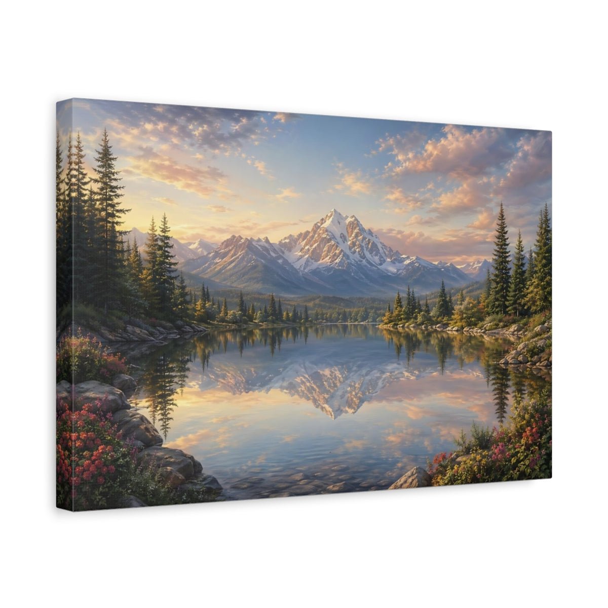 Nature Snowy Mountain Lake Canvas Print – Living Room, Above Couch - YesArtYes