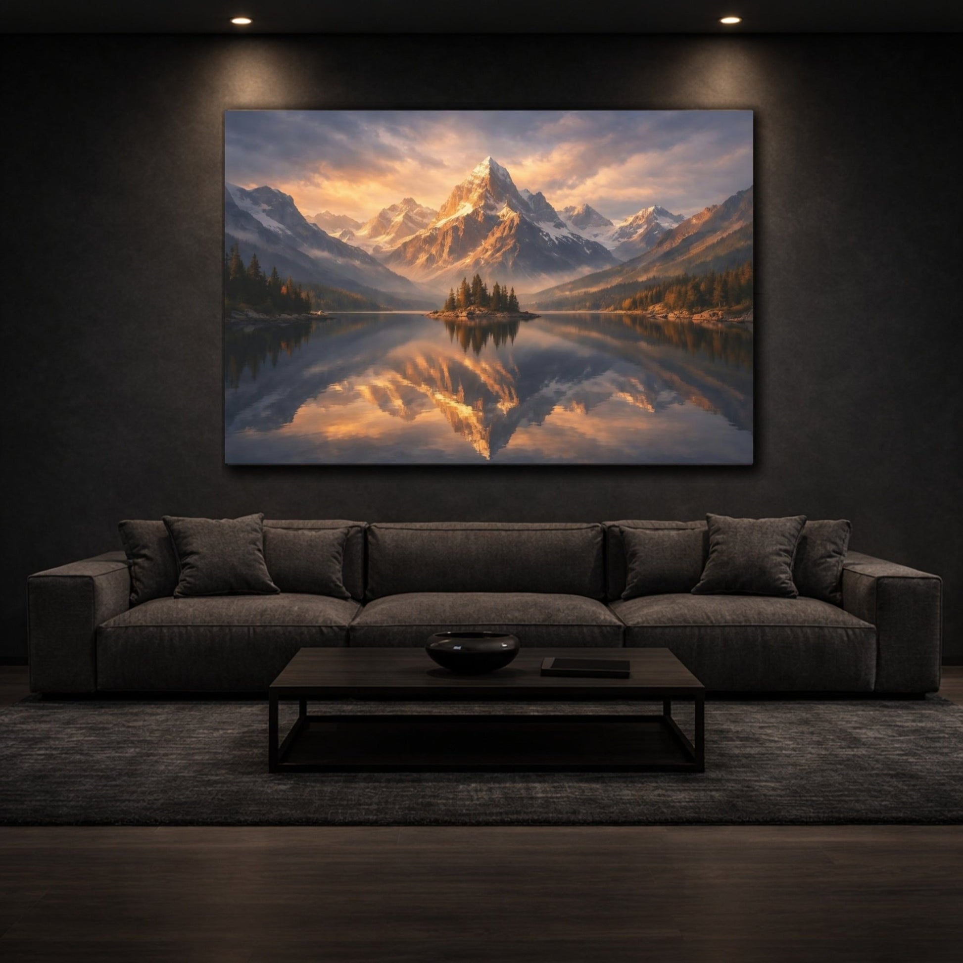 Nature Snowy Mountain Lake Landscape - Canvas Wall Art Print - YesArtYes