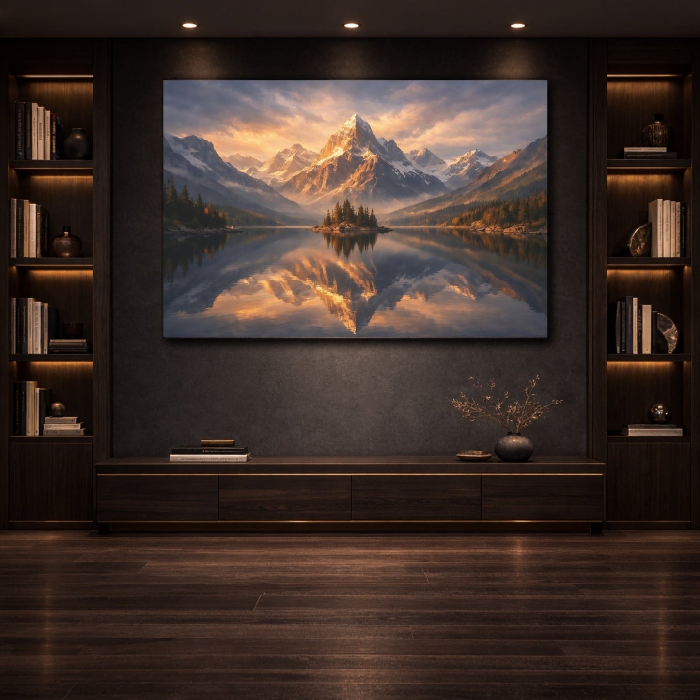 Nature Snowy Mountain Lake Landscape - Canvas Wall Art Print - YesArtYes