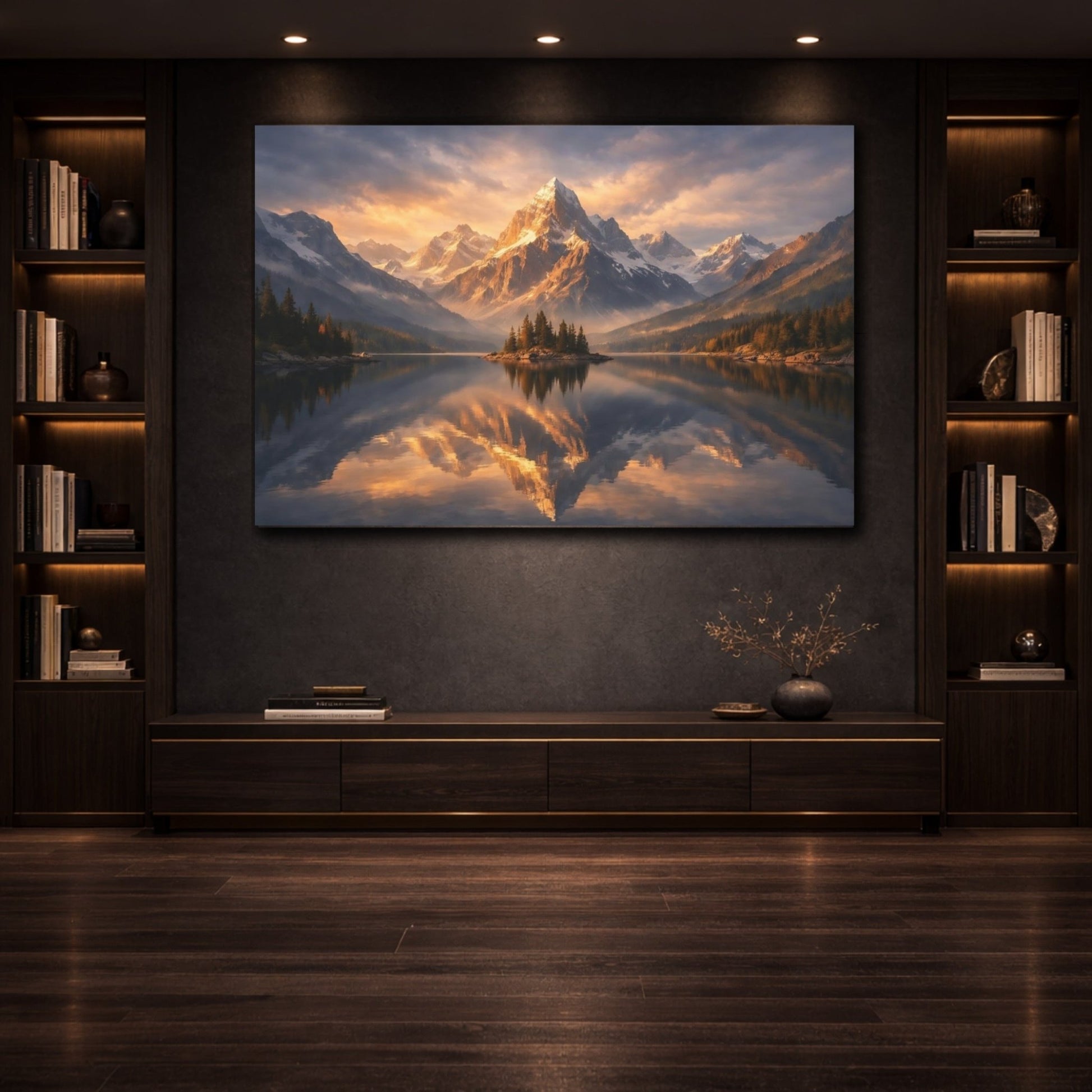 Nature Snowy Mountain Lake Landscape - Canvas Wall Art Print - YesArtYes