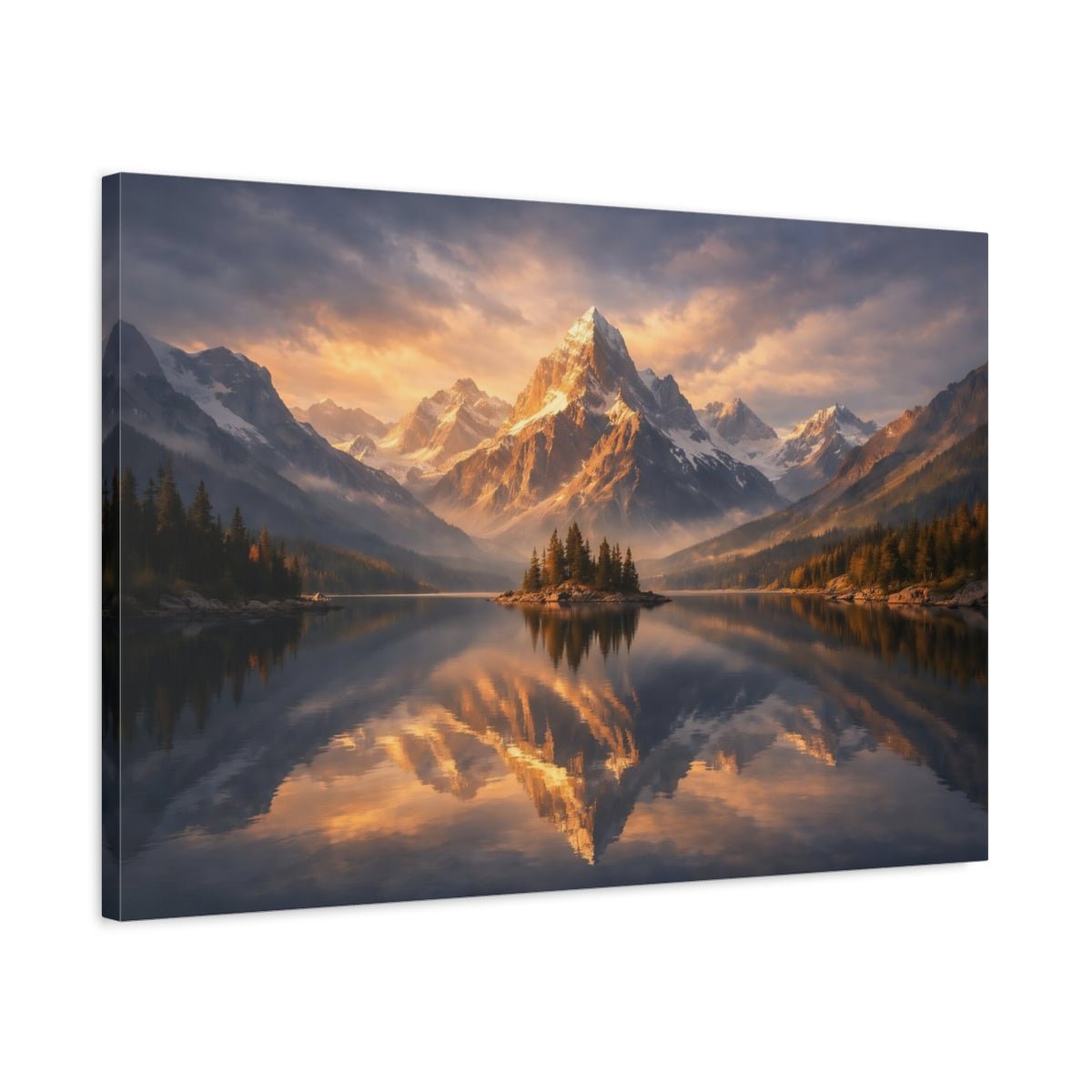 Nature Snowy Mountain Lake Landscape - Canvas Wall Art Print - YesArtYes