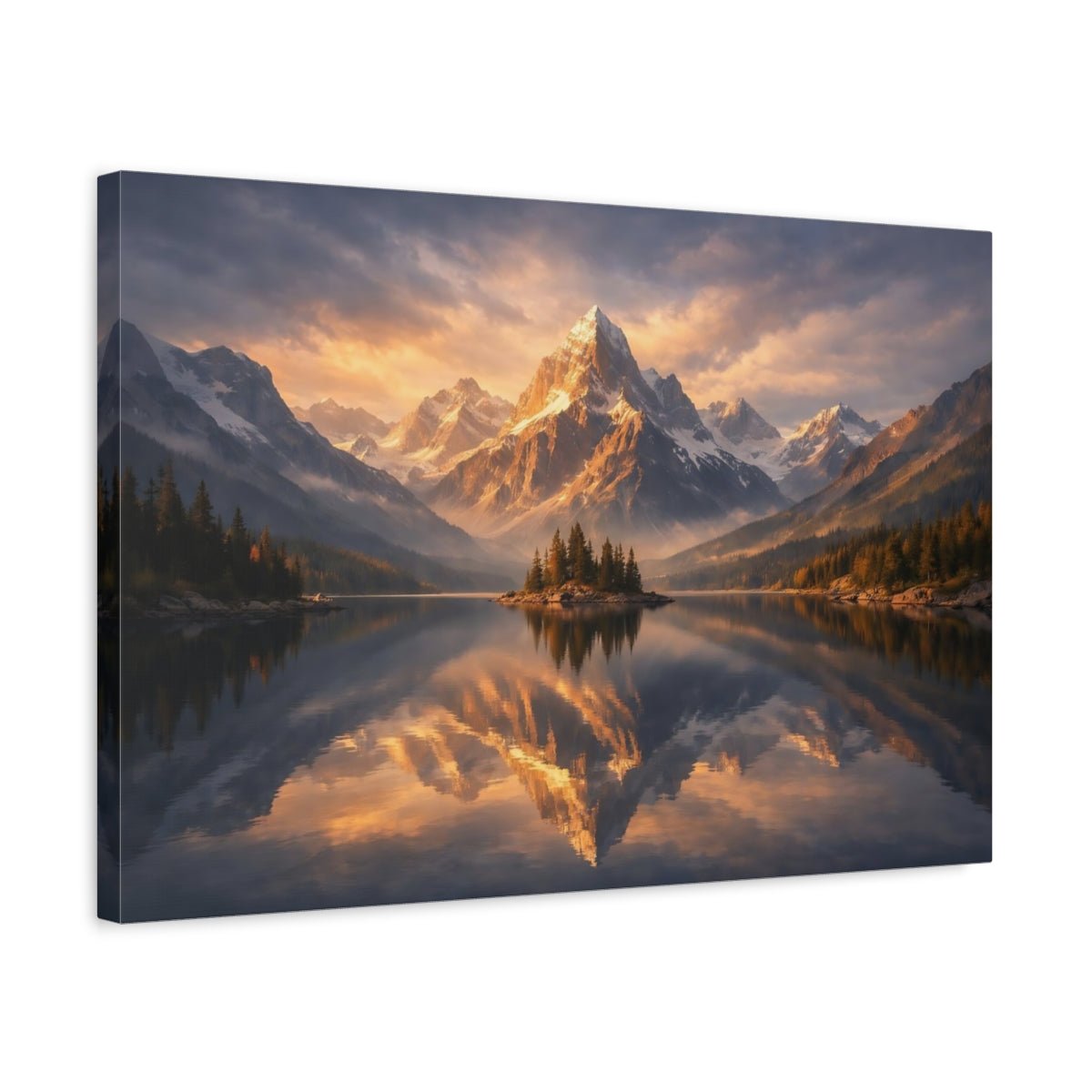 Nature Snowy Mountain Lake Landscape - Canvas Wall Art Print - YesArtYes
