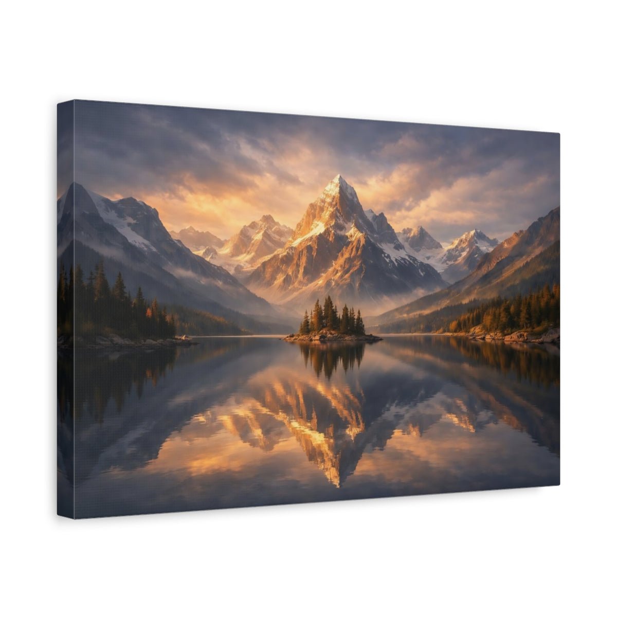 Nature Snowy Mountain Lake Landscape - Canvas Wall Art Print - YesArtYes