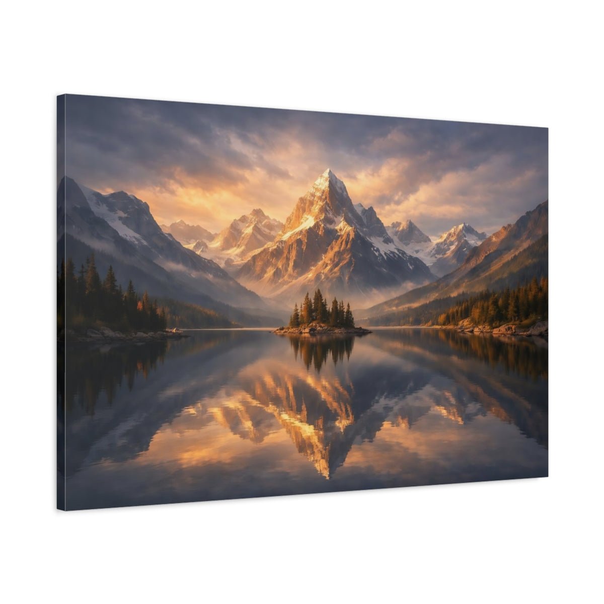 Nature Snowy Mountain Lake Landscape - Canvas Wall Art Print - YesArtYes