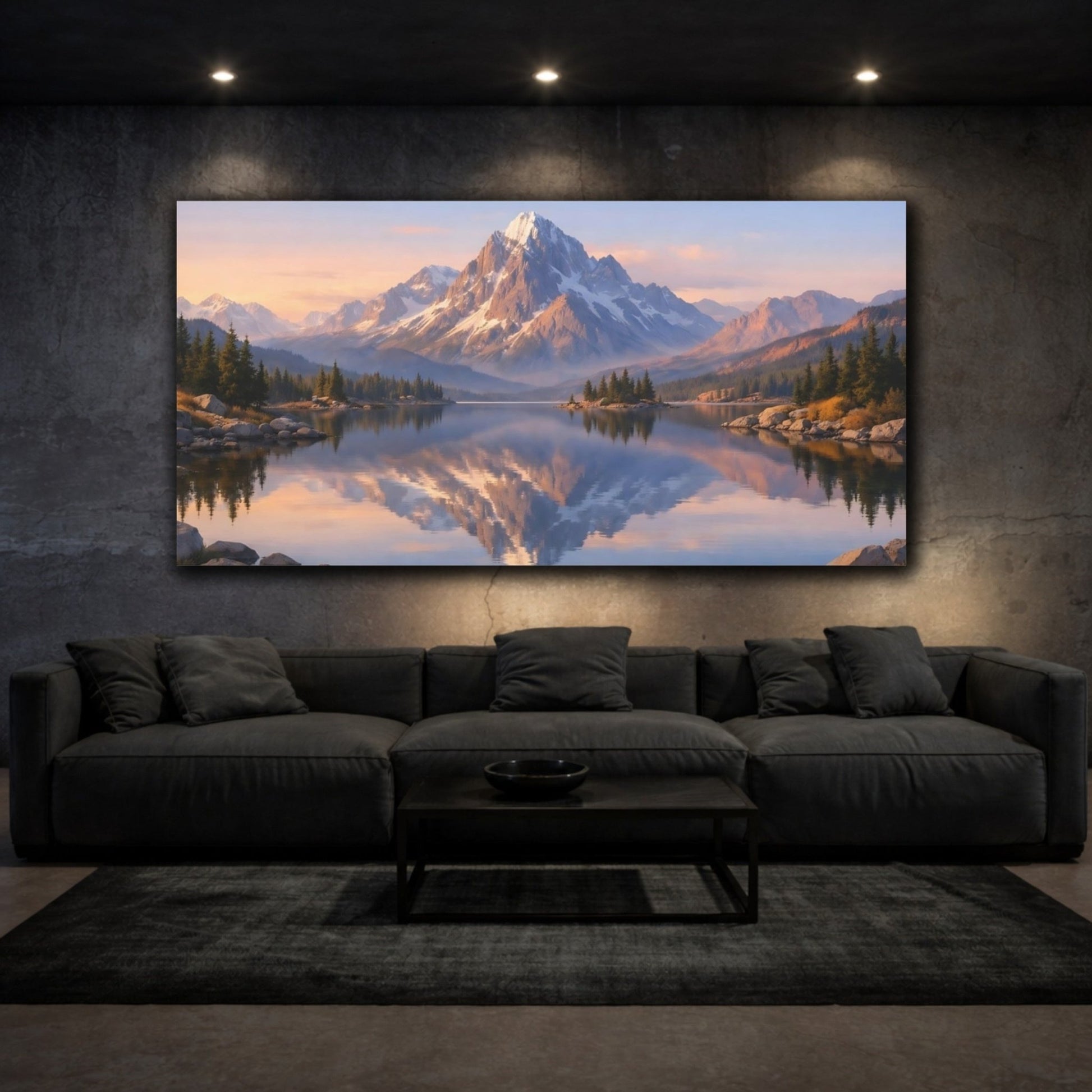 Nature Snowy Mountain Lake View - Canvas Wall Art Print - YesArtYes