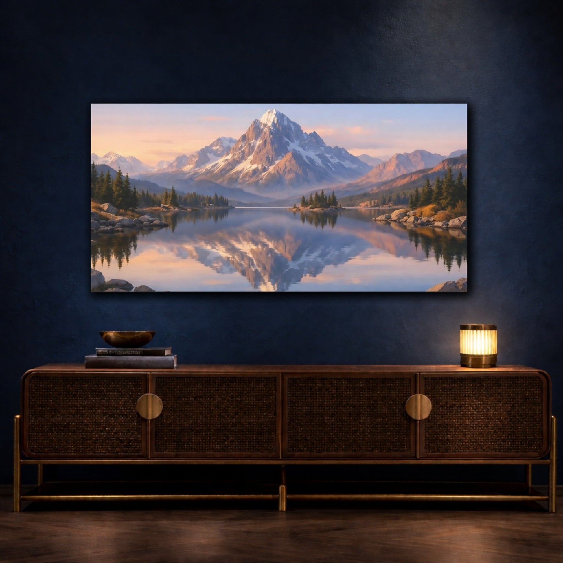 Nature Snowy Mountain Lake View - Canvas Wall Art Print - YesArtYes