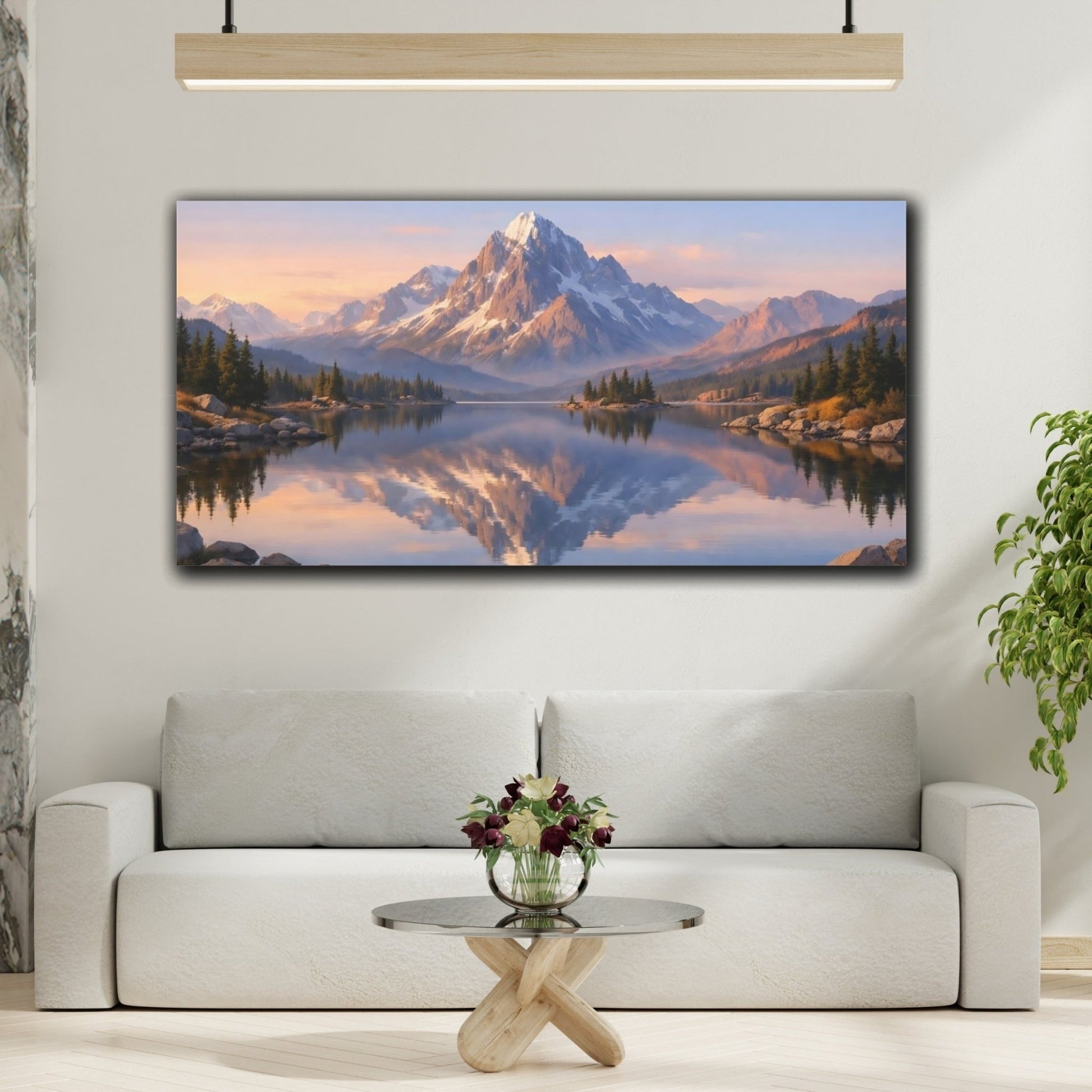 Nature Snowy Mountain Lake View - Canvas Wall Art Print - YesArtYes