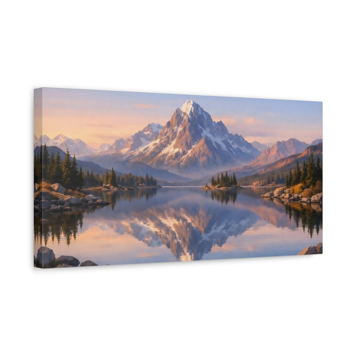 Nature Snowy Mountain Lake View - Canvas Wall Art Print - YesArtYes