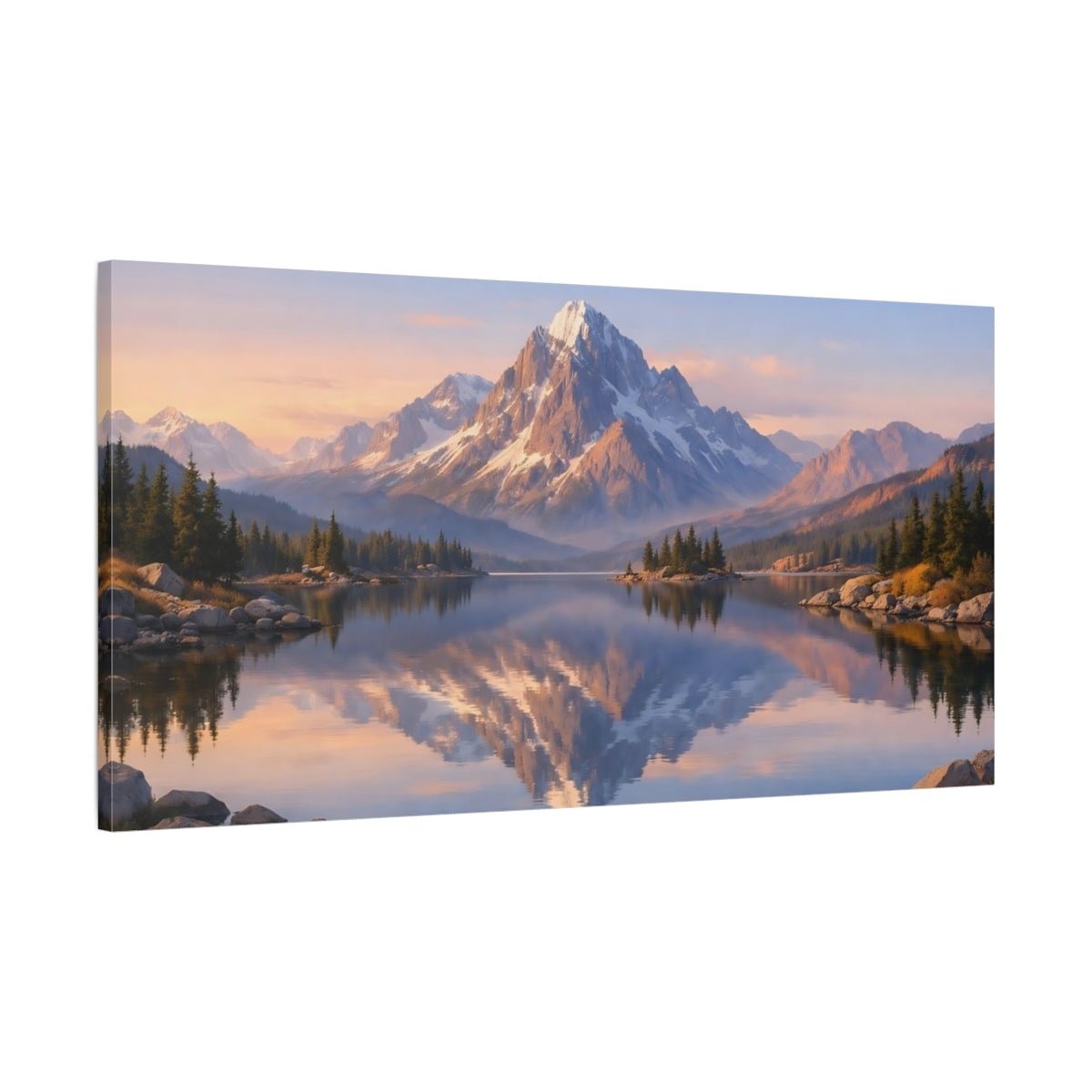 Nature Snowy Mountain Lake View - Canvas Wall Art Print - YesArtYes
