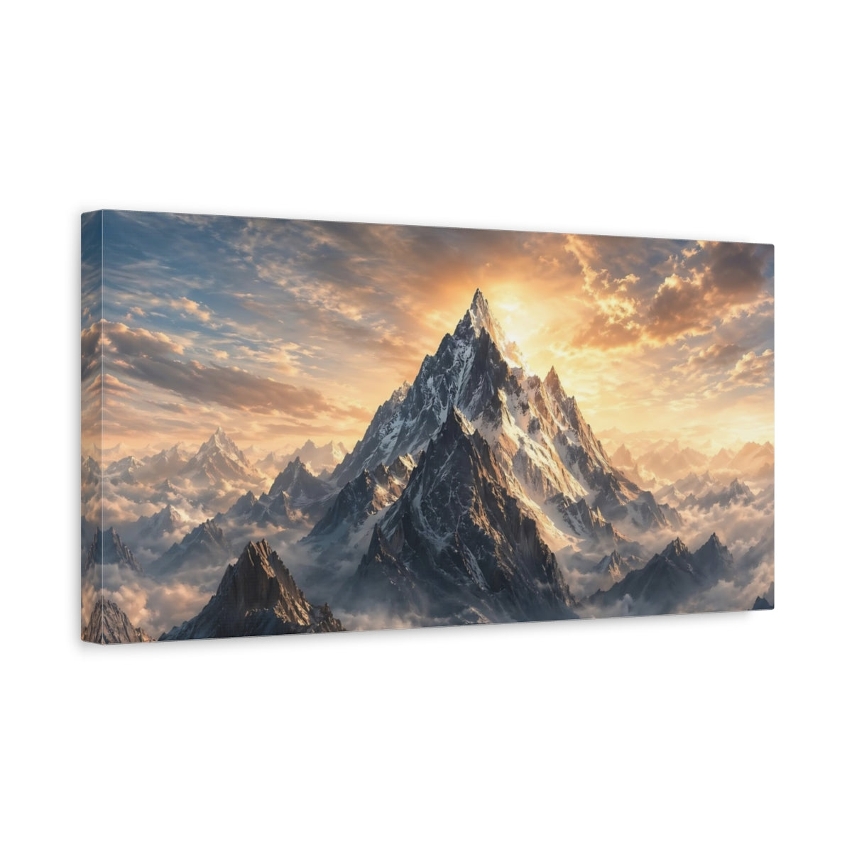 Side Mockup 3. Nature Snowy Mountain Mountain Landscape shown as stretched canvas wall art