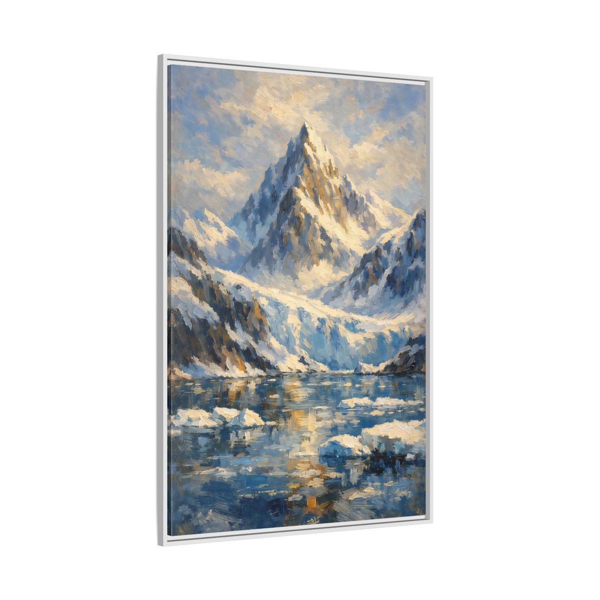 Side Mockup 7. Nature Snowy Mountain Snowy Mountain Landscape shown as stretched canvas wall art