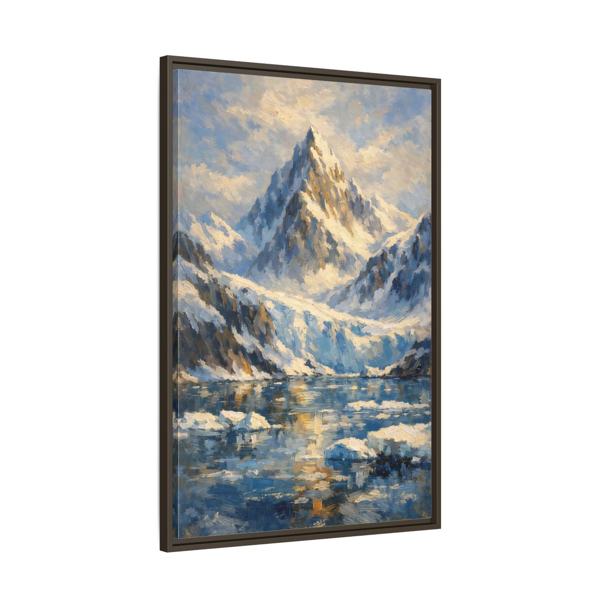 Side Mockup 10. Nature Snowy Mountain Snowy Mountain Landscape shown as stretched canvas wall art