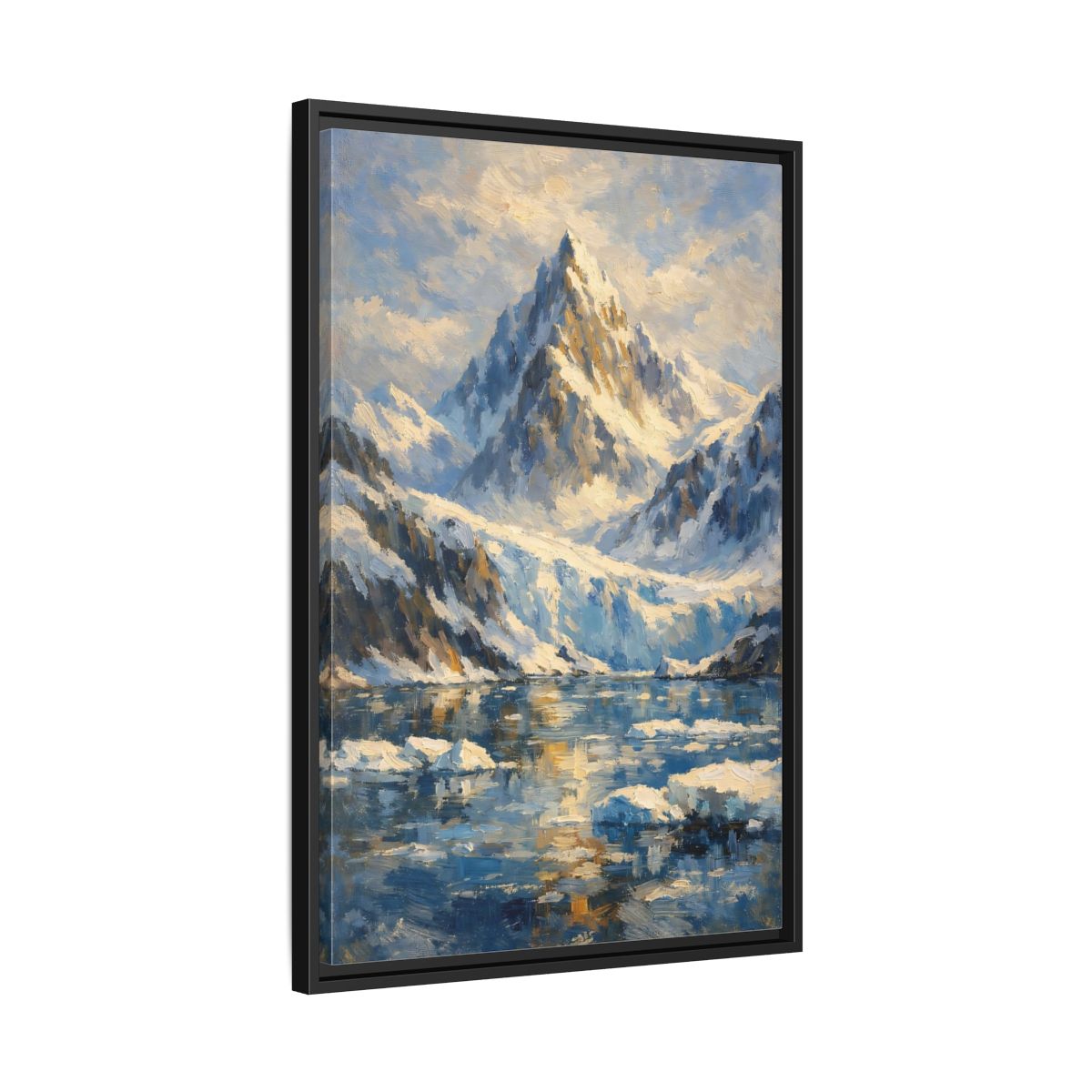 Side Mockup 14. Nature Snowy Mountain Snowy Mountain Landscape shown as stretched canvas wall art
