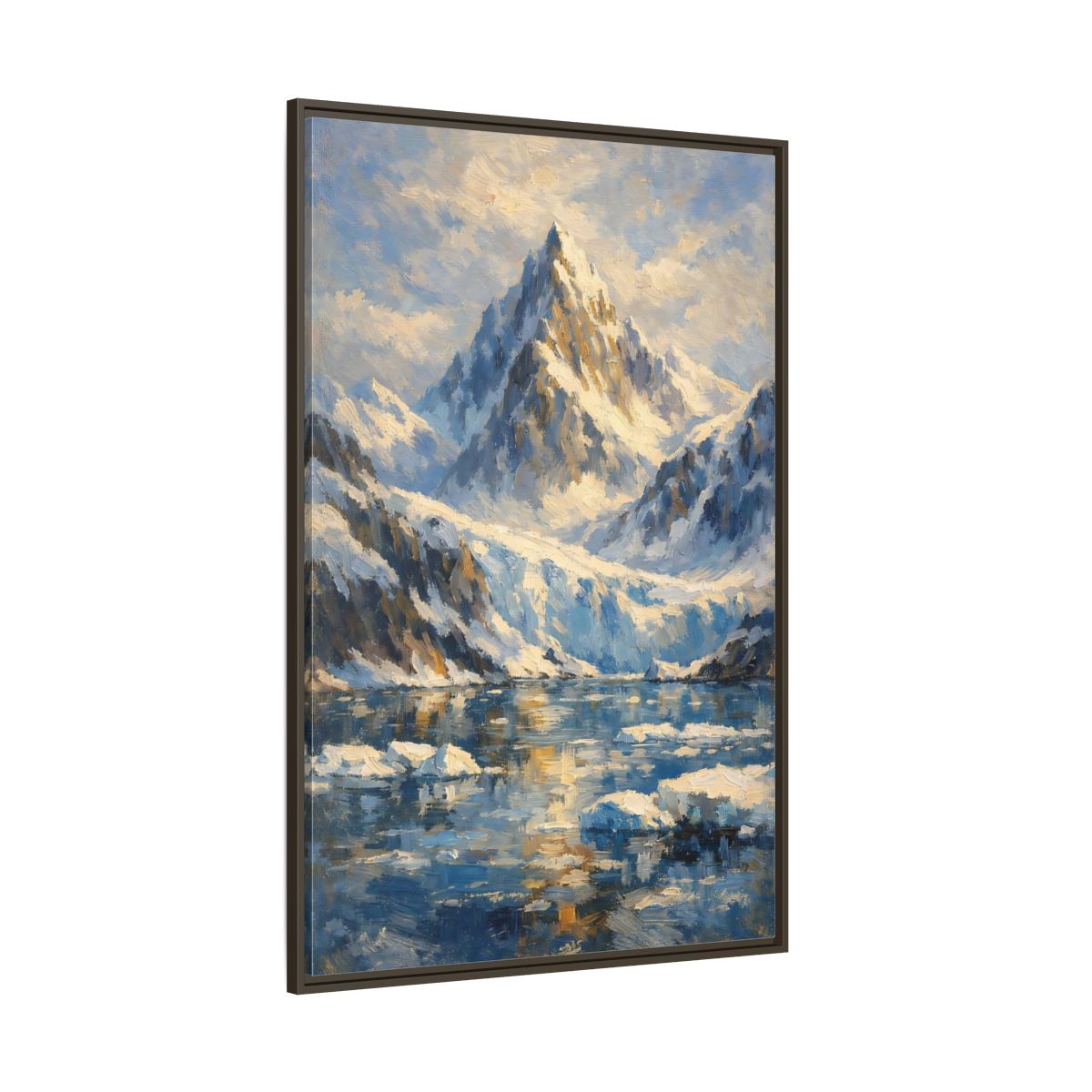 Side Mockup 8. Nature Snowy Mountain Snowy Mountain Landscape shown as stretched canvas wall art