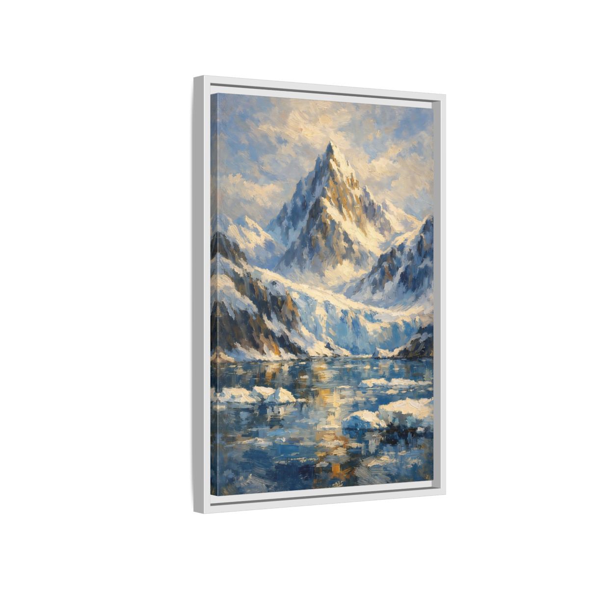 Side Mockup 1. Nature Snowy Mountain Snowy Mountain Landscape shown as stretched canvas wall art