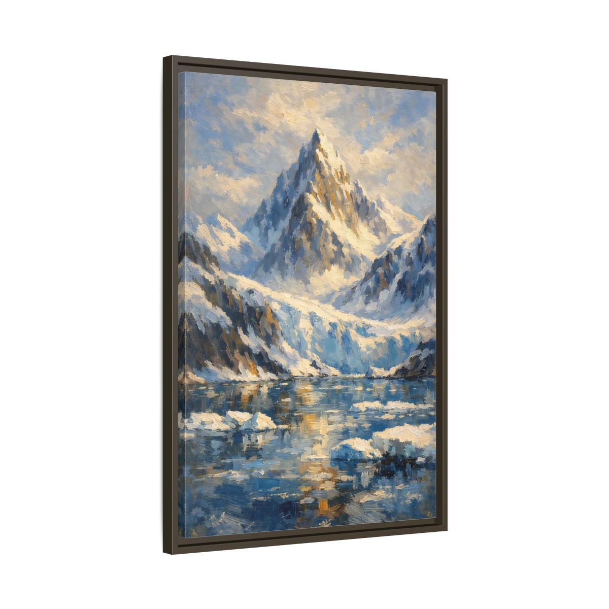 Side Mockup 12. Nature Snowy Mountain Snowy Mountain Landscape shown as stretched canvas wall art