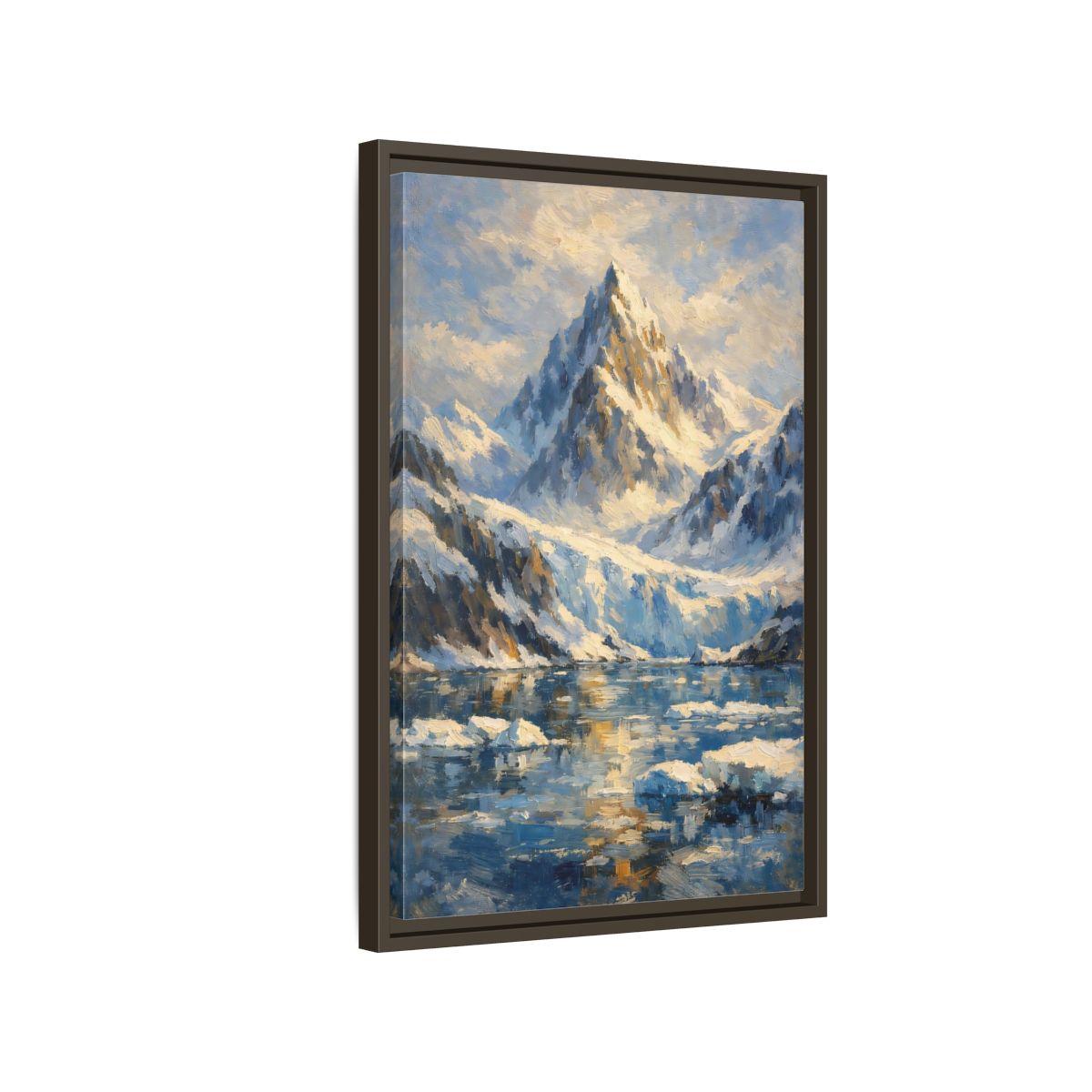Side Mockup 2. Nature Snowy Mountain Snowy Mountain Landscape shown as stretched canvas wall art