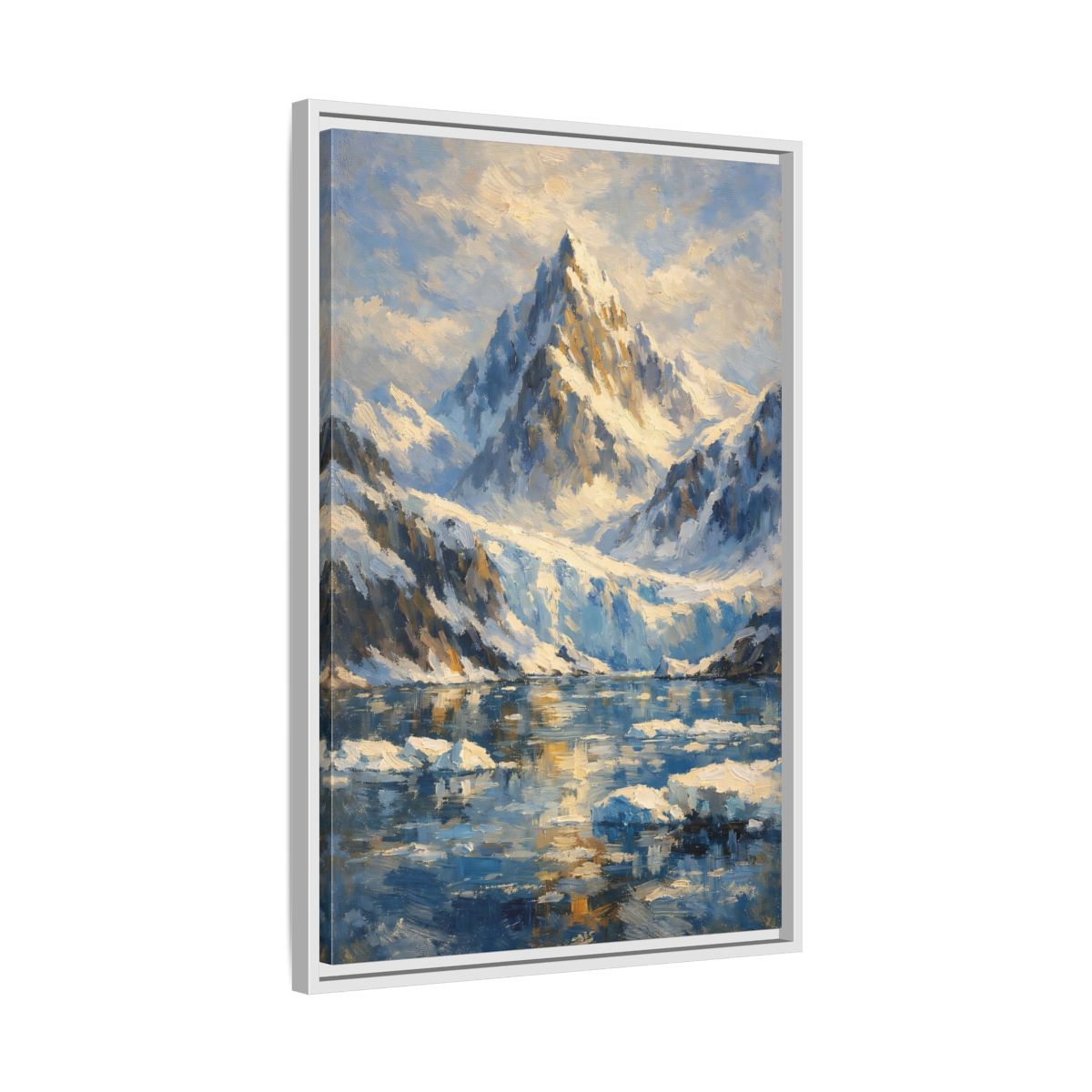 Side Mockup 11. Nature Snowy Mountain Snowy Mountain Landscape shown as stretched canvas wall art