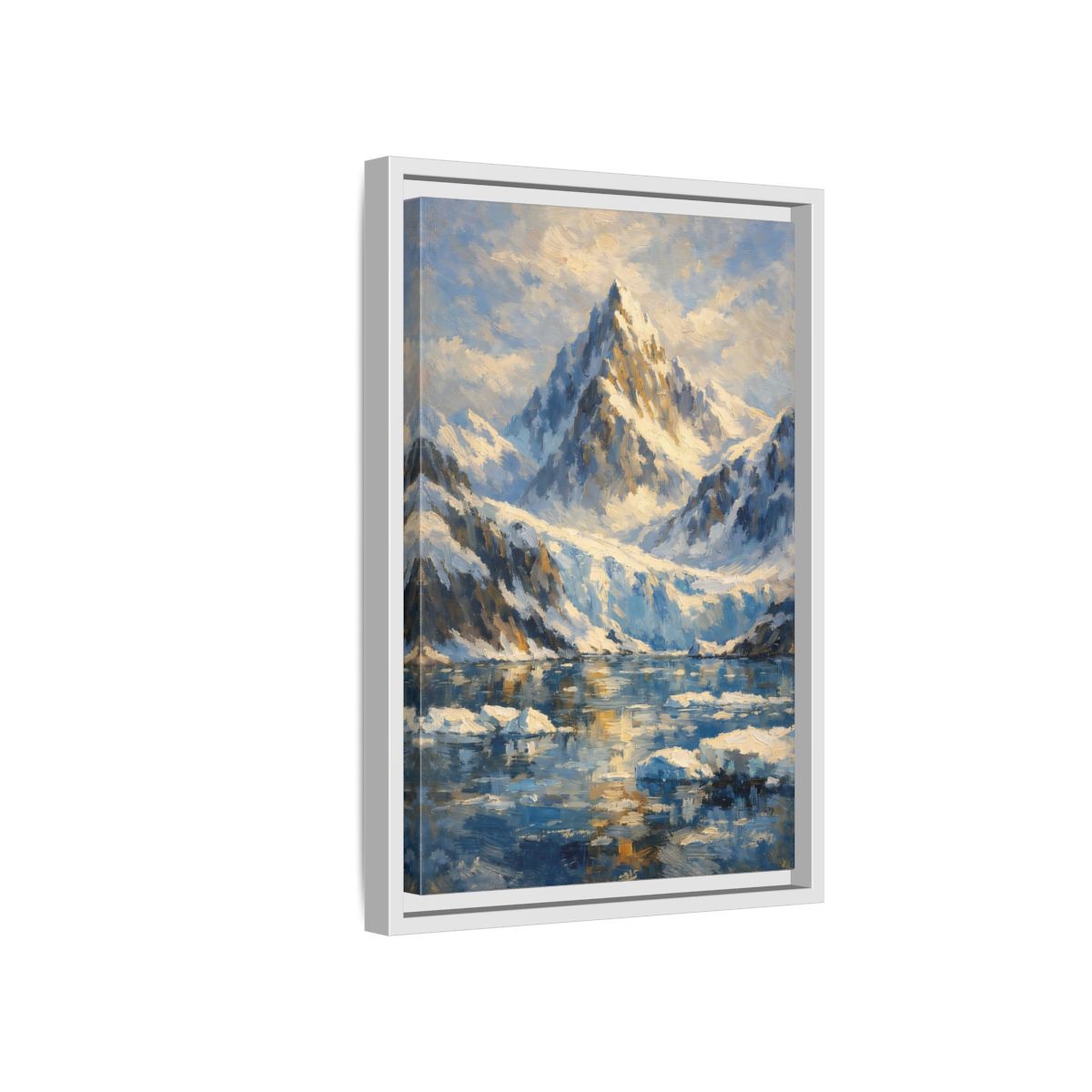 Side Mockup 4. Nature Snowy Mountain Snowy Mountain Landscape shown as stretched canvas wall art