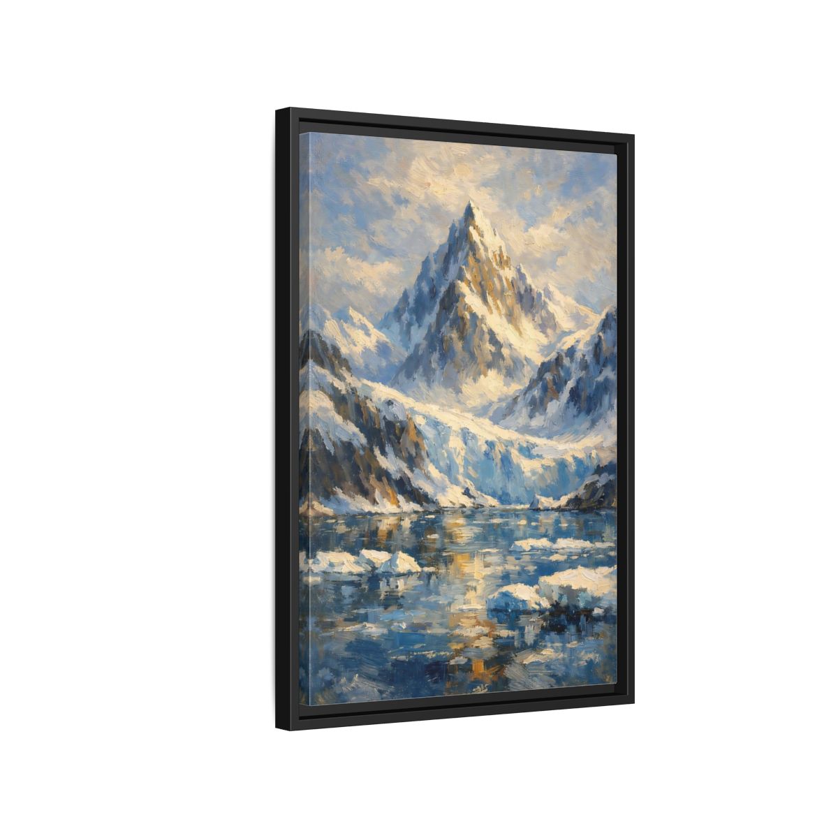 Side Mockup 3. Nature Snowy Mountain Snowy Mountain Landscape shown as stretched canvas wall art