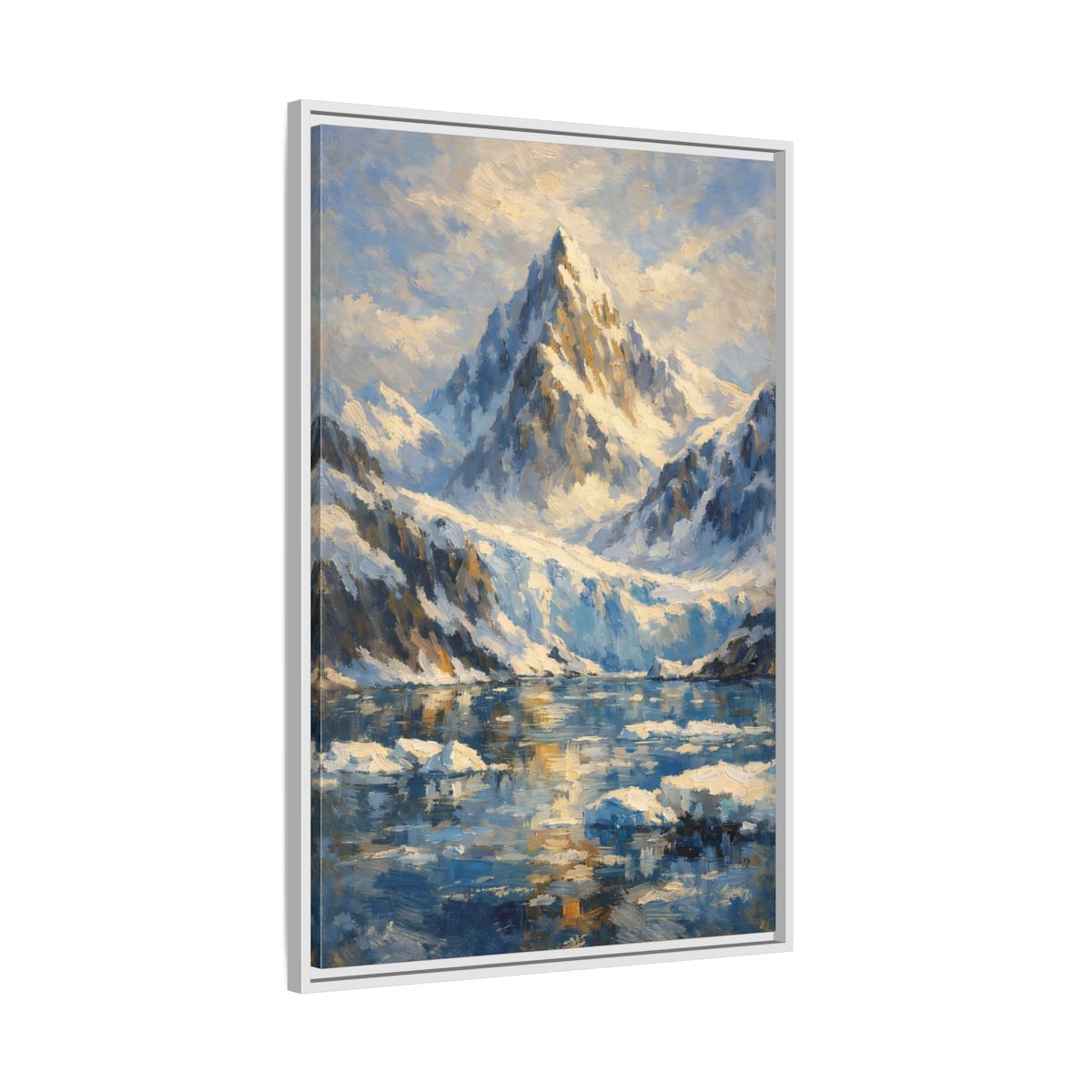 Side Mockup 9. Nature Snowy Mountain Snowy Mountain Landscape shown as stretched canvas wall art