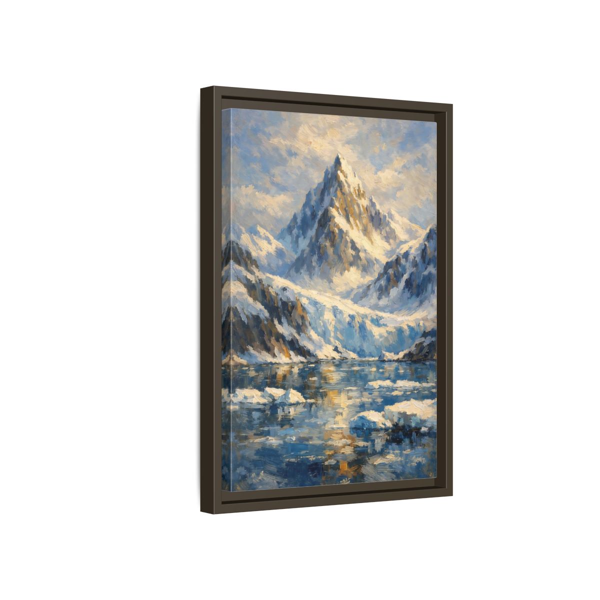 Side Mockup 5. Nature Snowy Mountain Snowy Mountain Landscape shown as stretched canvas wall art