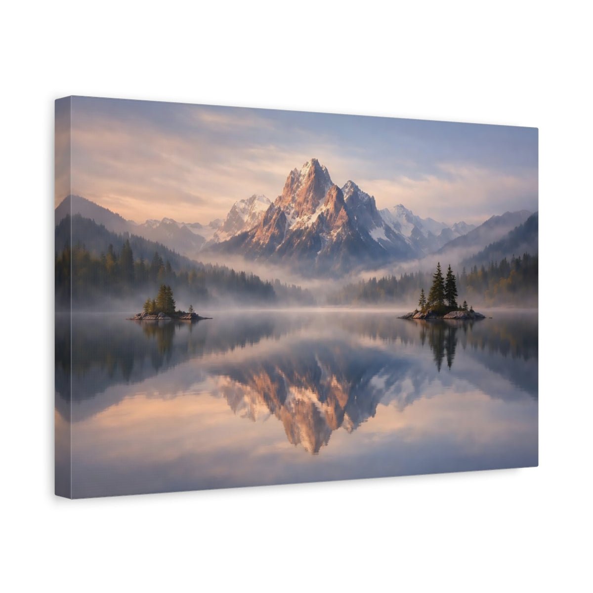 Nature Snowy Mountain Misty Lake - Canvas Wall Art Print - YesArtYes