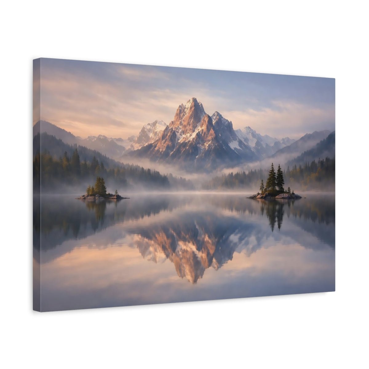 Nature Snowy Mountain Misty Lake - Canvas Wall Art Print - YesArtYes