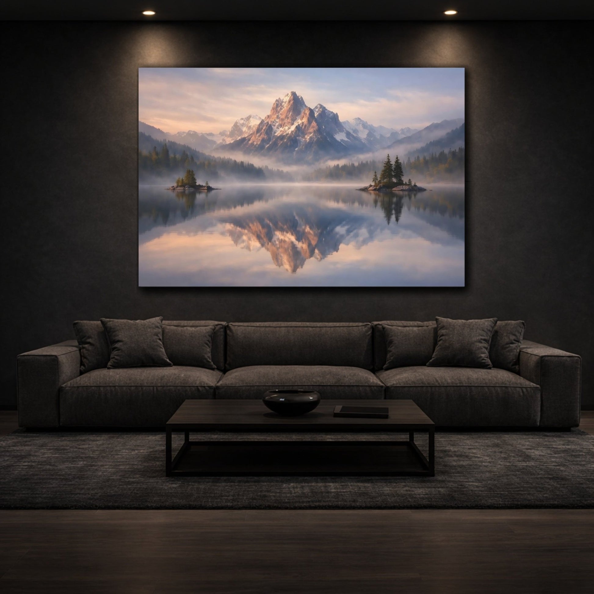 Nature Snowy Mountain Misty Lake - Canvas Wall Art Print - YesArtYes