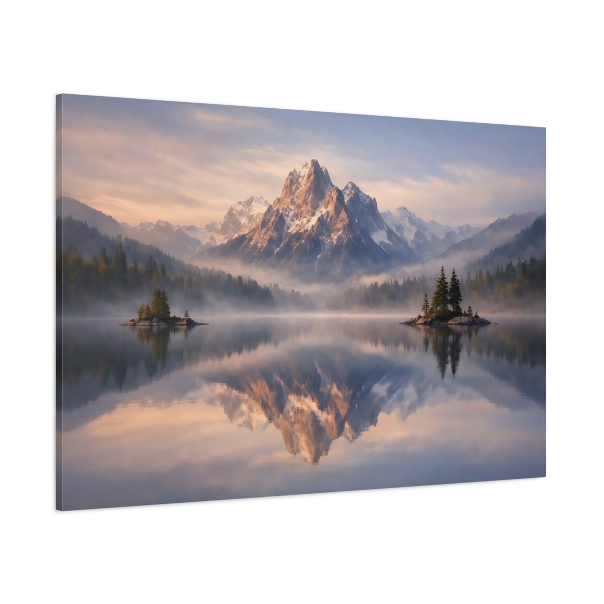 Nature Snowy Mountain Misty Lake - Canvas Wall Art Print - YesArtYes