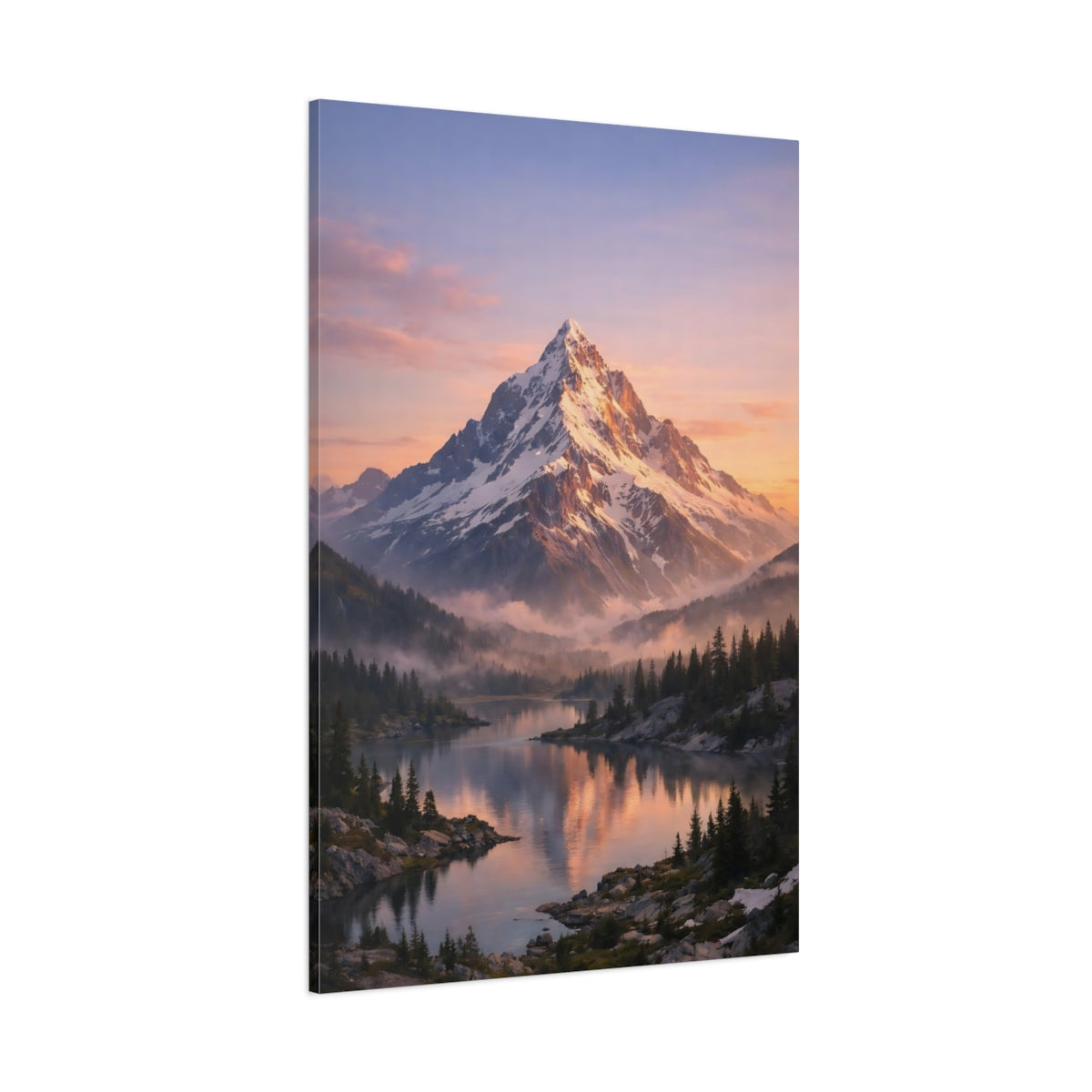 Nature Snowy Mountain Mountain Lake Sunrise shown as stretched canvas wall art