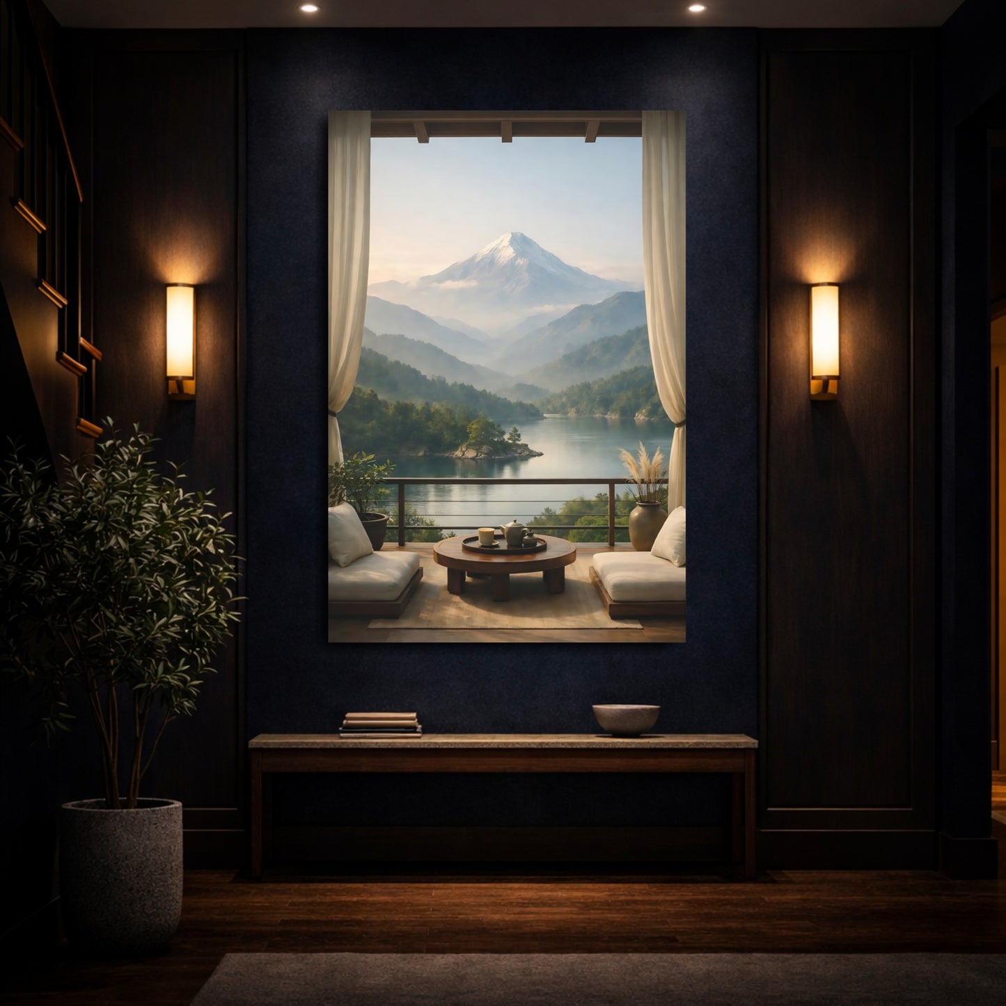 Mockup 3. Nature Snowy Mountain Mountain Lake View shown as stretched canvas wall art
