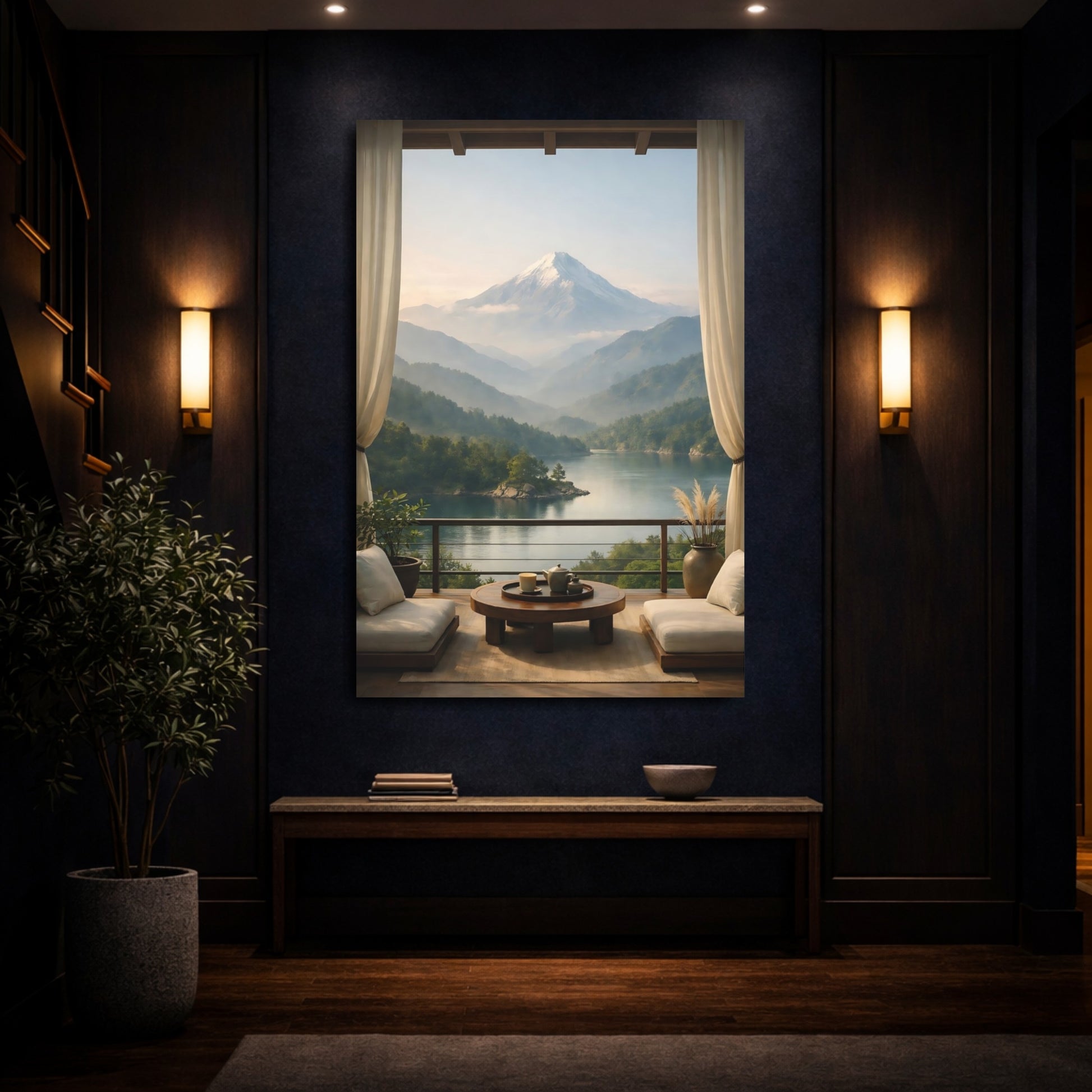 Mockup 3. Nature Snowy Mountain Mountain Lake View shown as stretched canvas wall art