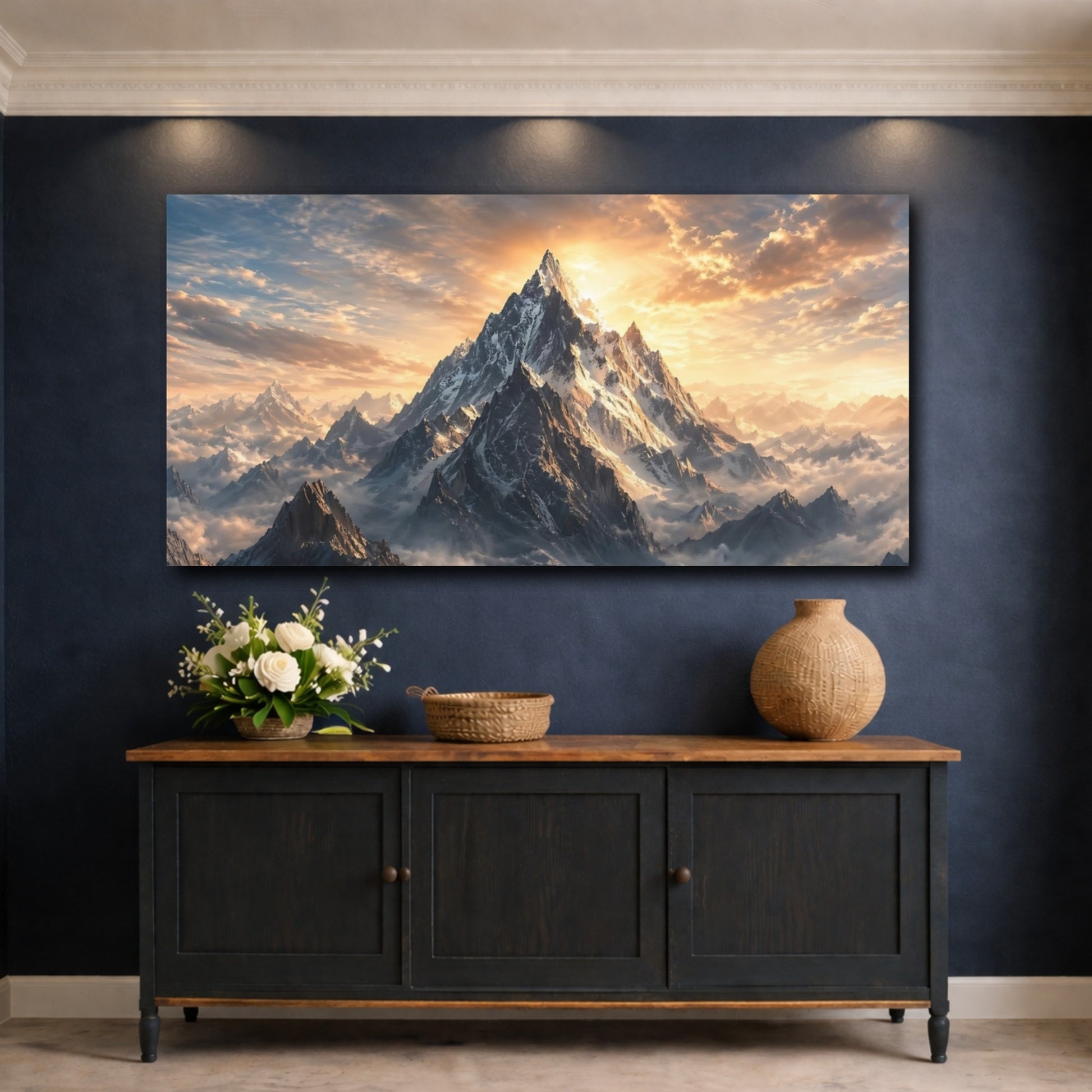Mockup 4. Nature Snowy Mountain Mountain Landscape shown as stretched canvas wall art