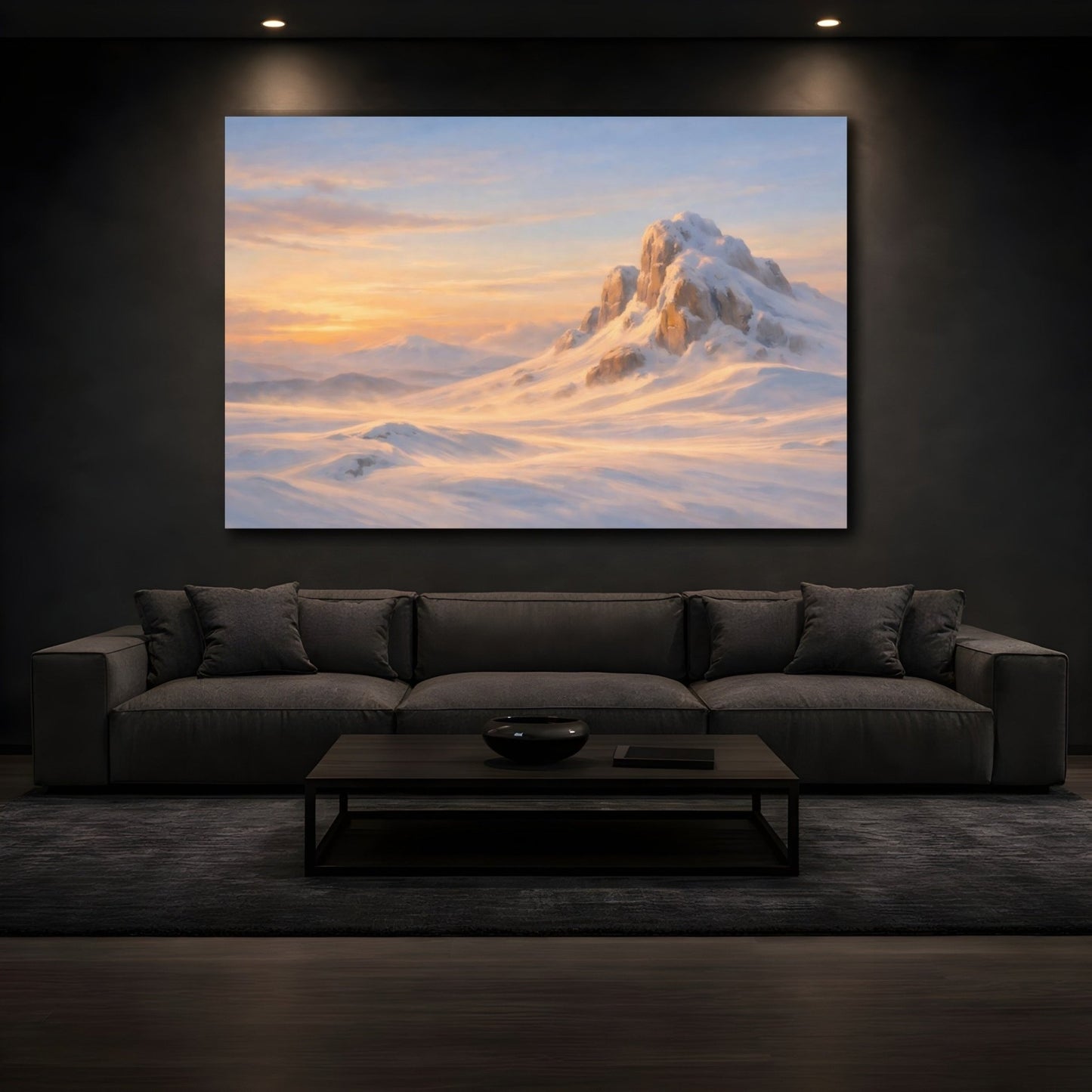 Nature Snowy Mountain Orange And Blue - Canvas Wall Art Print - YesArtYes