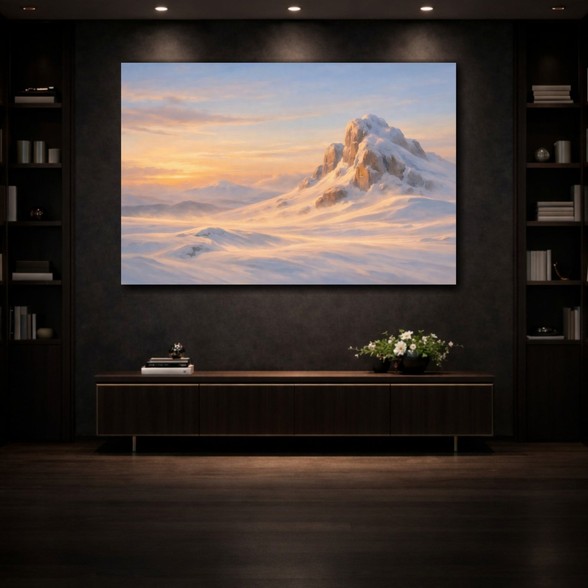 Nature Snowy Mountain Orange And Blue - Canvas Wall Art Print - YesArtYes