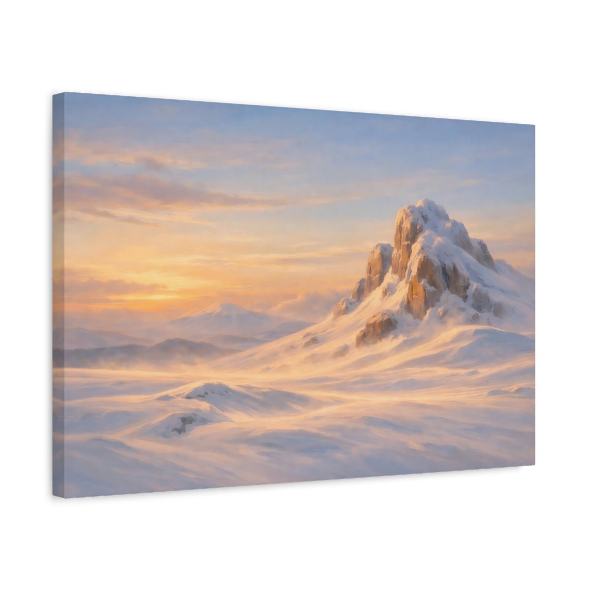 Nature Snowy Mountain Orange And Blue - Canvas Wall Art Print - YesArtYes
