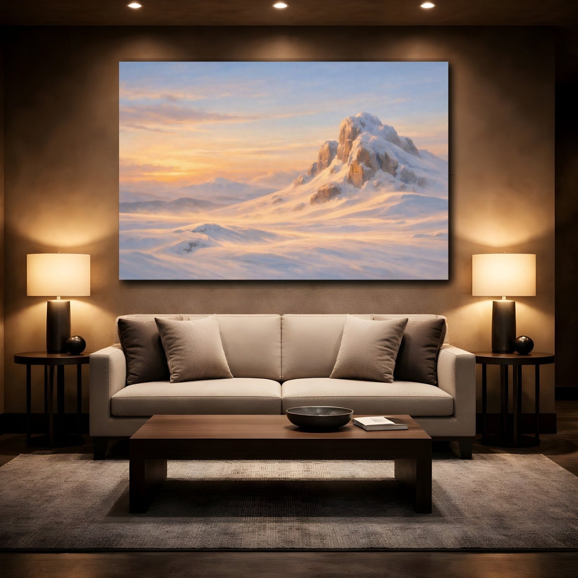 Nature Snowy Mountain Orange And Blue - Canvas Wall Art Print - YesArtYes