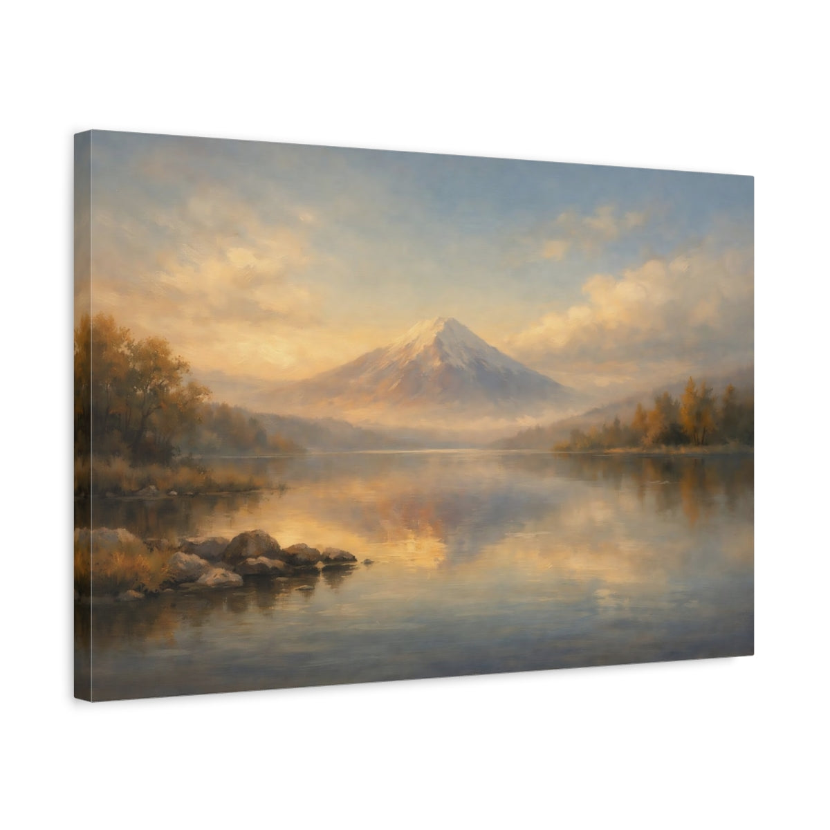 Side Mockup 3. Nature Snowy Mountain Orange Blue Landscape shown as stretched canvas wall art
