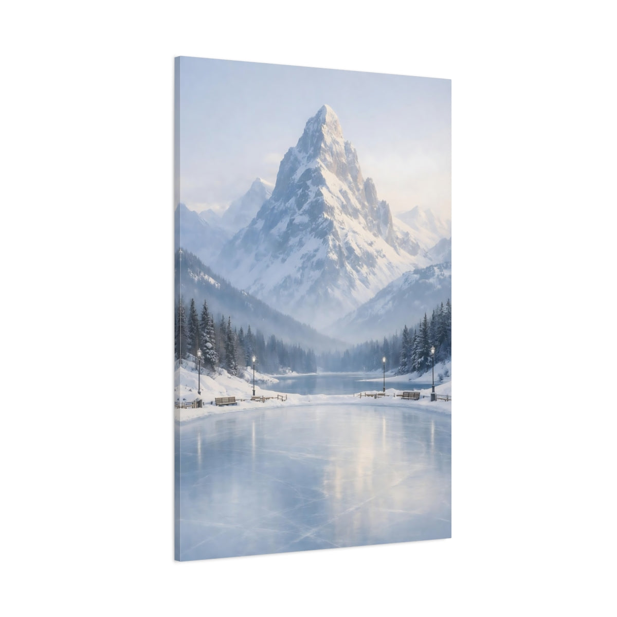 Main Mockup. Nature Snowy Mountain Snowy Blue Mountain shown as stretched canvas wall art
